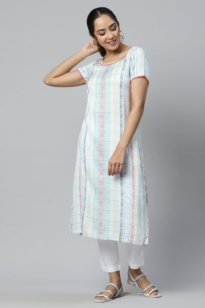 White Floral Motifs Dobby kurta