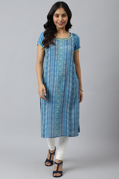 Blue Floral Motifs Dobby kurta