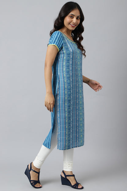 Blue Floral Motifs Dobby kurta