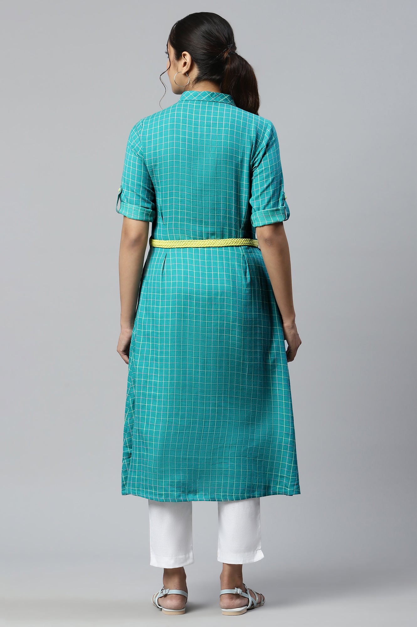 Green Cotton Shirt Collar kurta