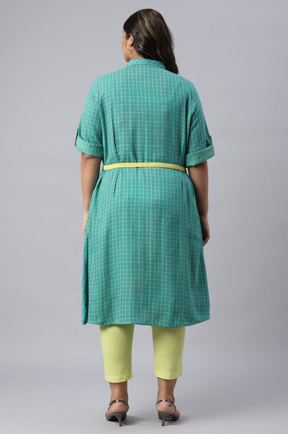 Green Cotton Shirt Collar Plus Size kurta