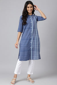 Blue Striped Straight Cotton Kurta