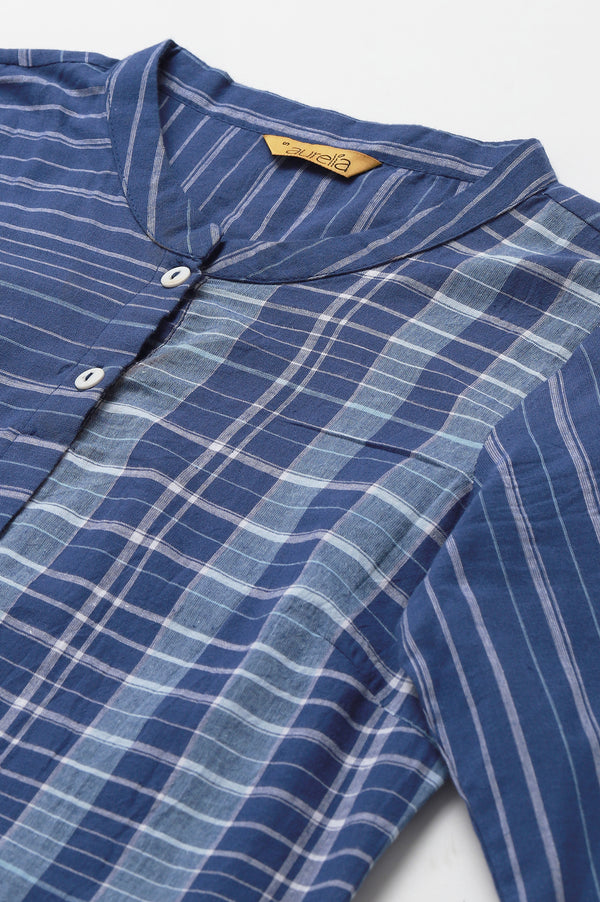 Blue Striped Straight Cotton Kurta