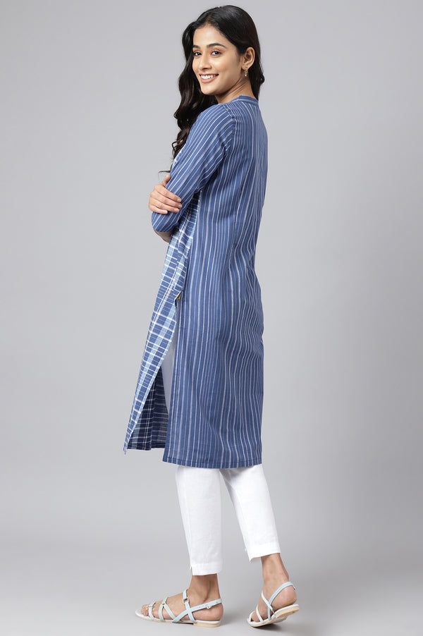 Blue Asymmetric Placement Kurta