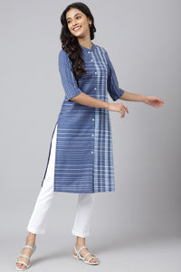 Blue Striped Straight Cotton Kurta