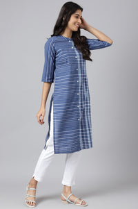Blue Asymmetric Placement Kurta