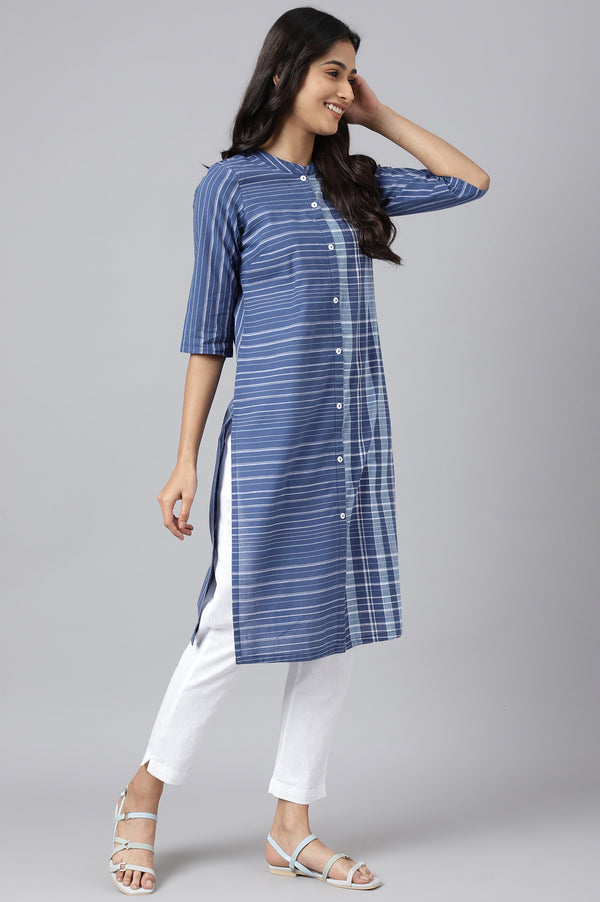 Blue Asymmetric Placement Kurta