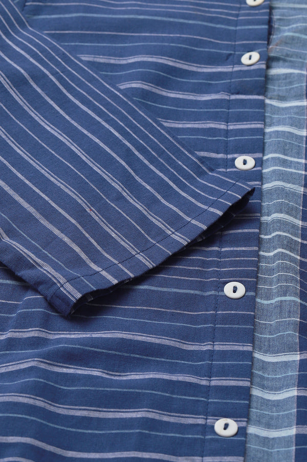 Blue Striped Straight Cotton Kurta