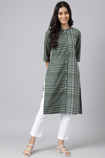 Mehendi Green  Asymmetric Placement Kurta