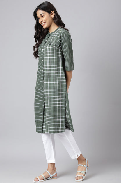 Mehendi Green  Asymmetric Placement Kurta