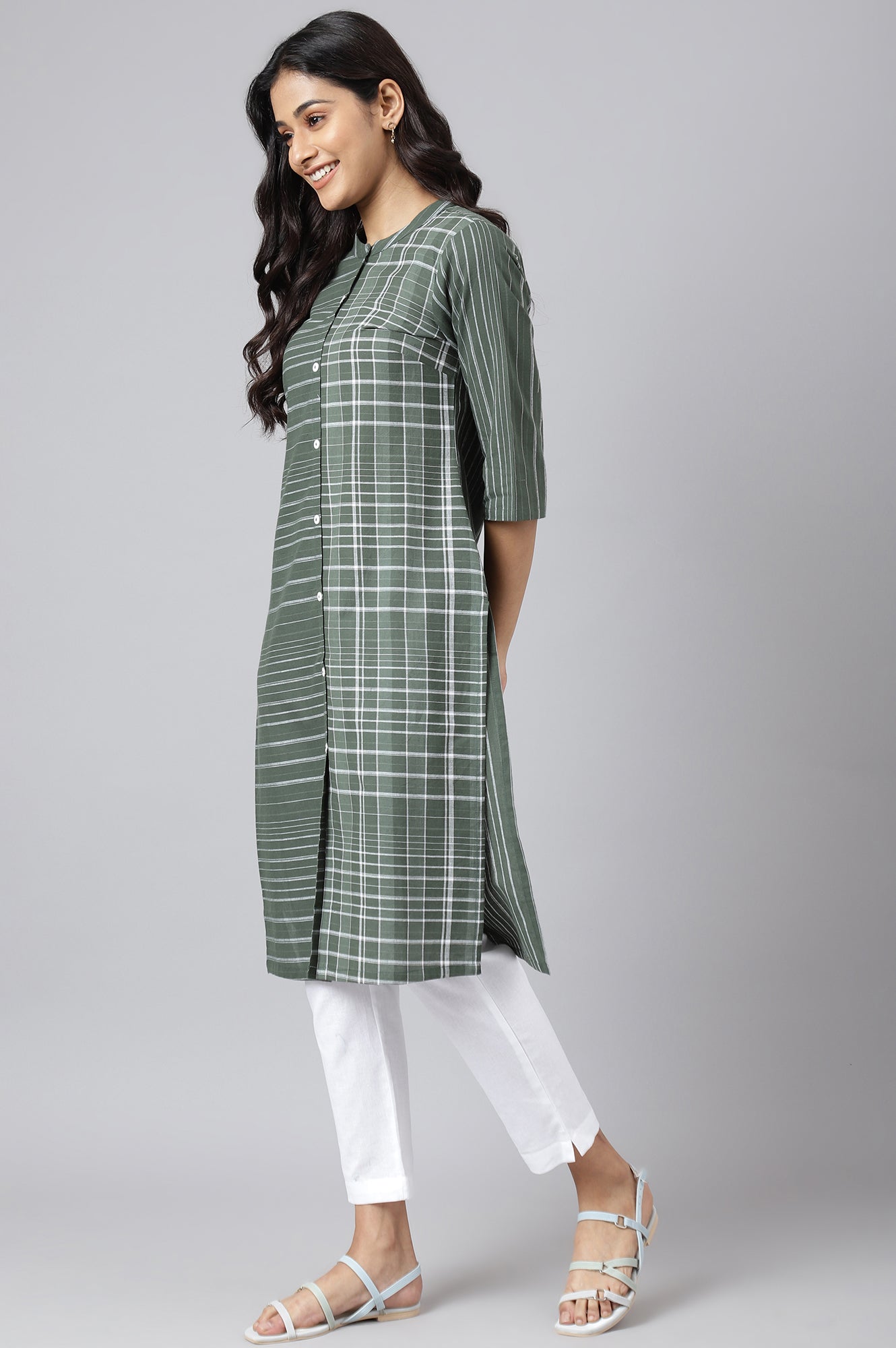 Mehendi Green Asymmetric Placement kurta