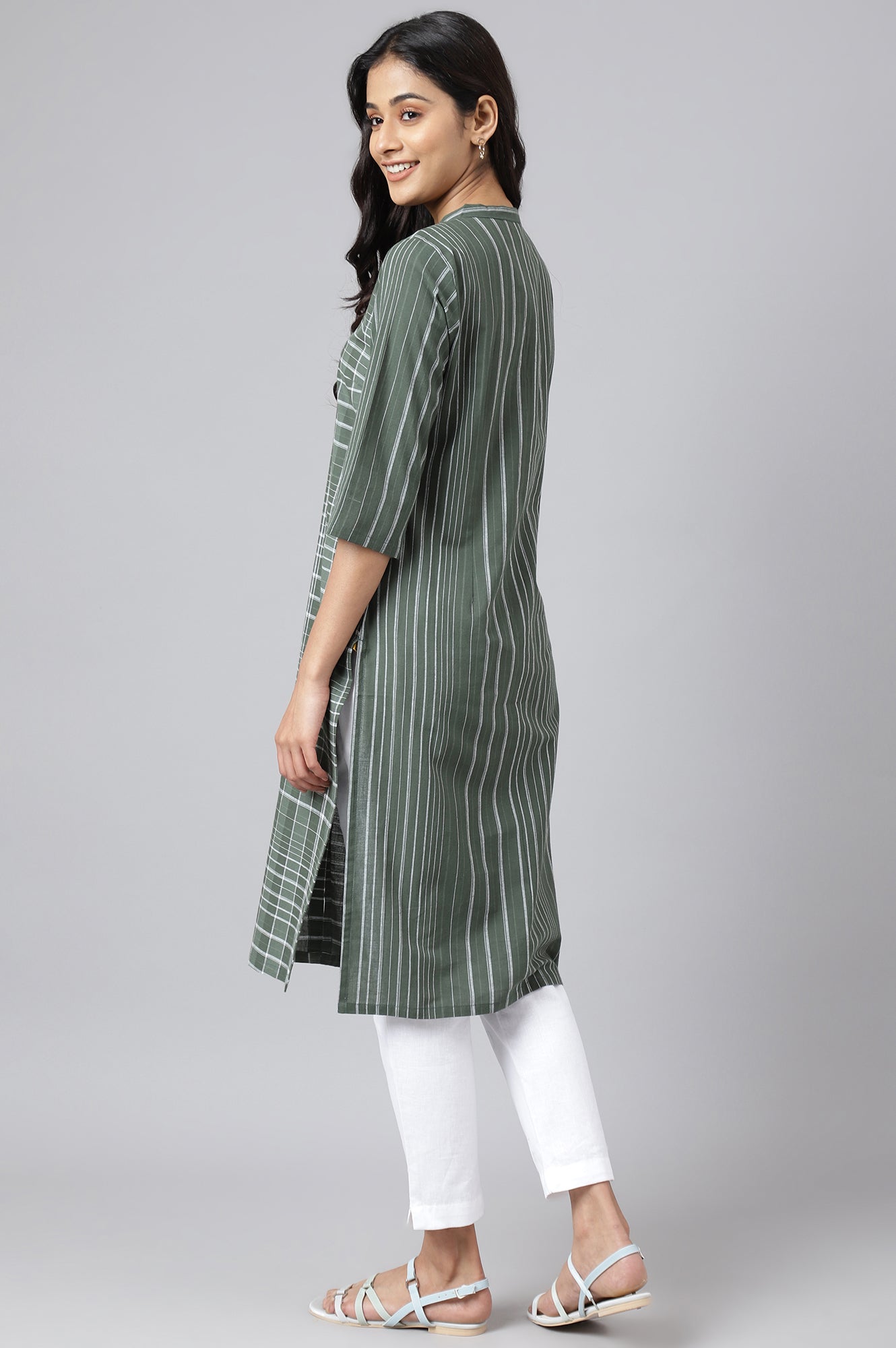 Mehendi Green  Asymmetric Placement Kurta