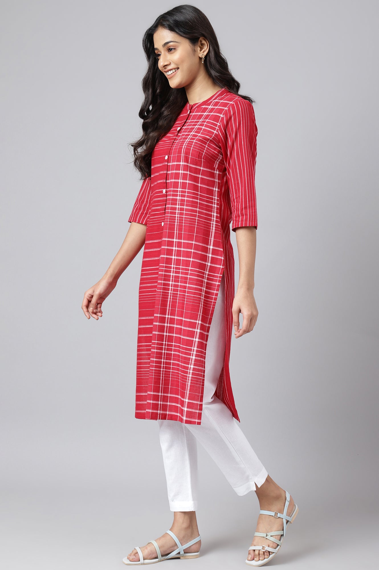 Red Asymmetric Placement kurta