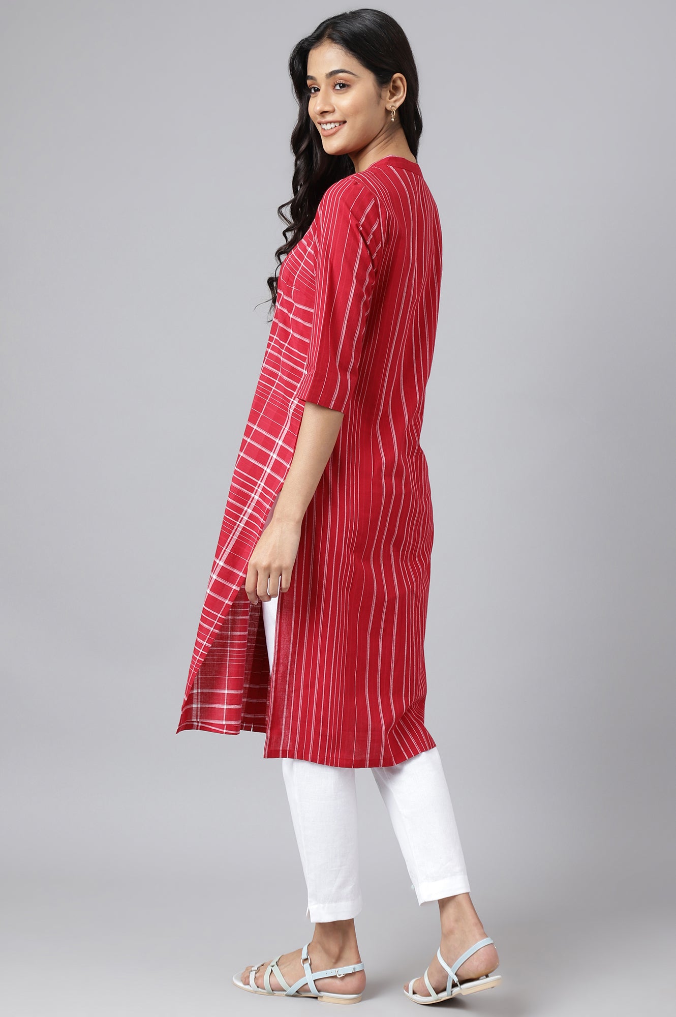 Red Asymmetric Placement kurta