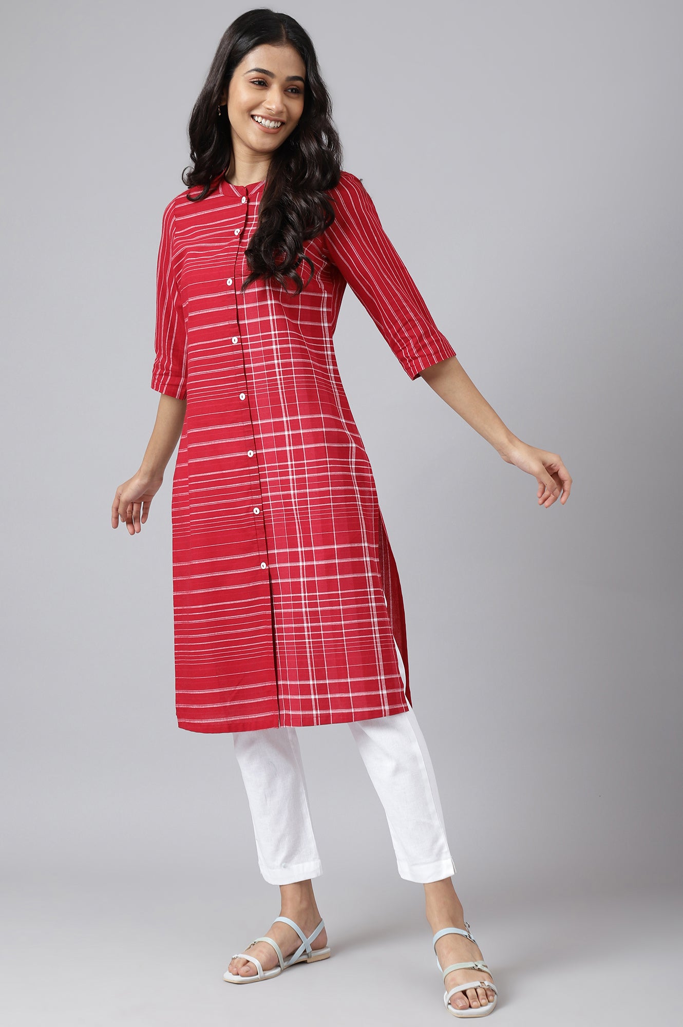 Red Asymmetric Placement kurta