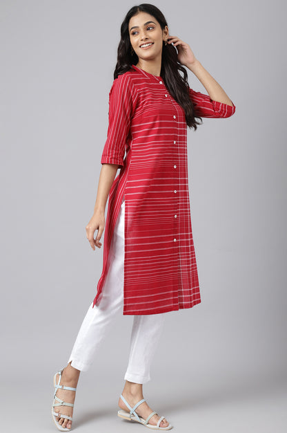 Red Asymmetric Placement kurta