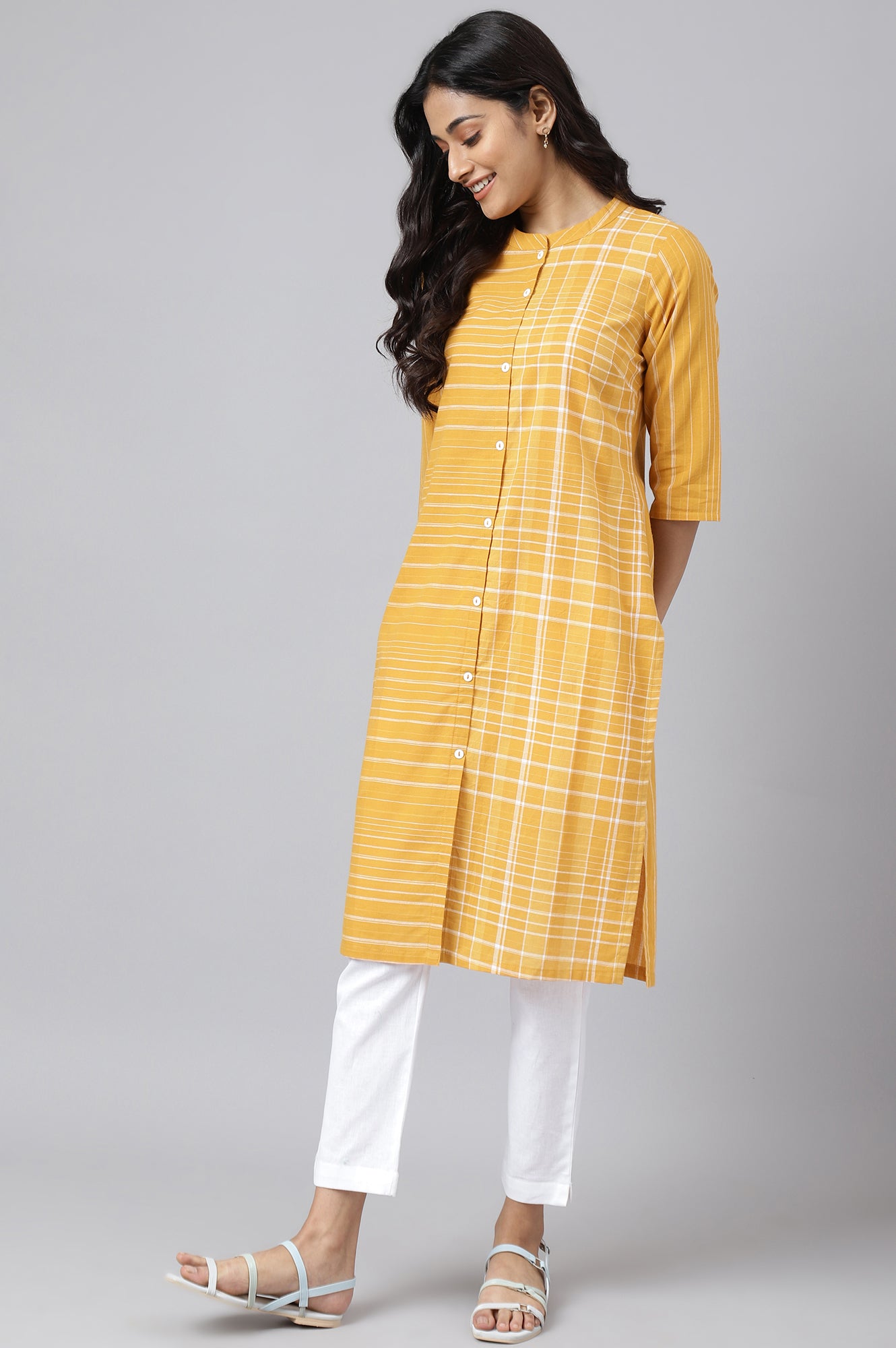 Yellow Asymmetric Placement kurta