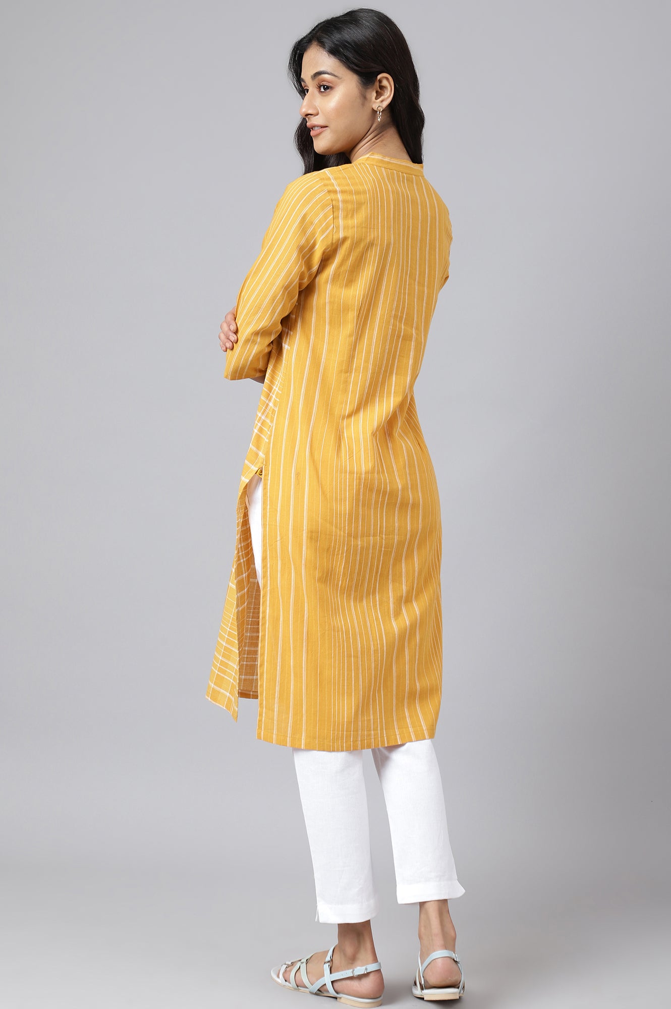 Yellow Asymmetric Placement kurta