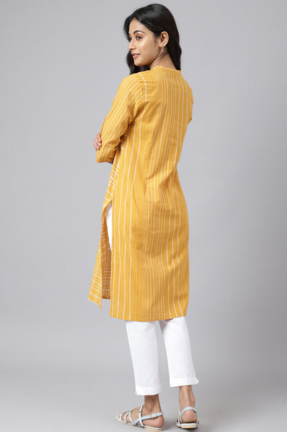 Yellow Asymmetric Placement Kurta