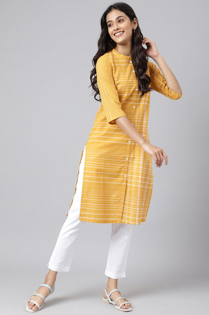 Yellow Asymmetric Placement kurta