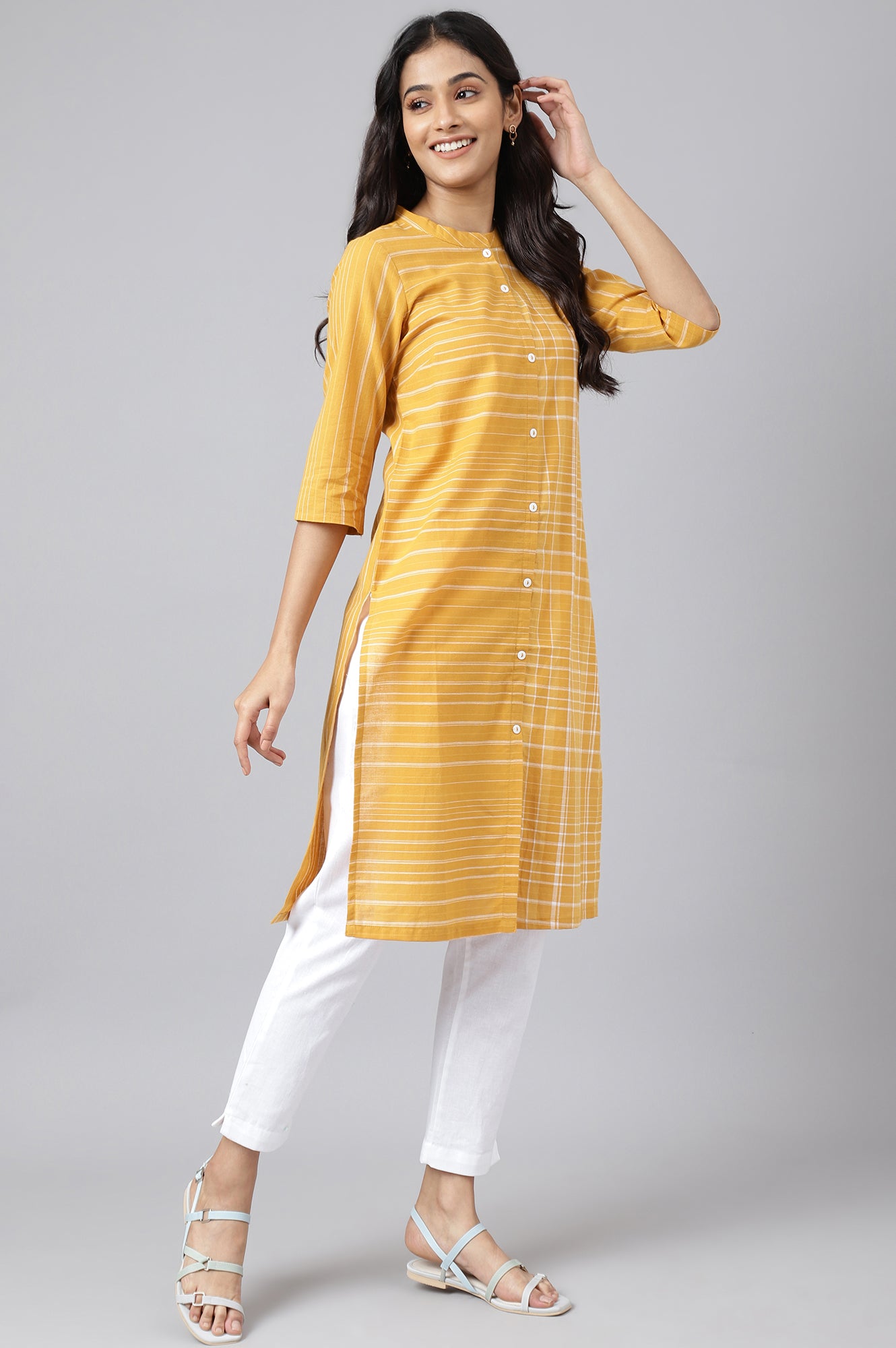 Yellow Asymmetric Placement kurta