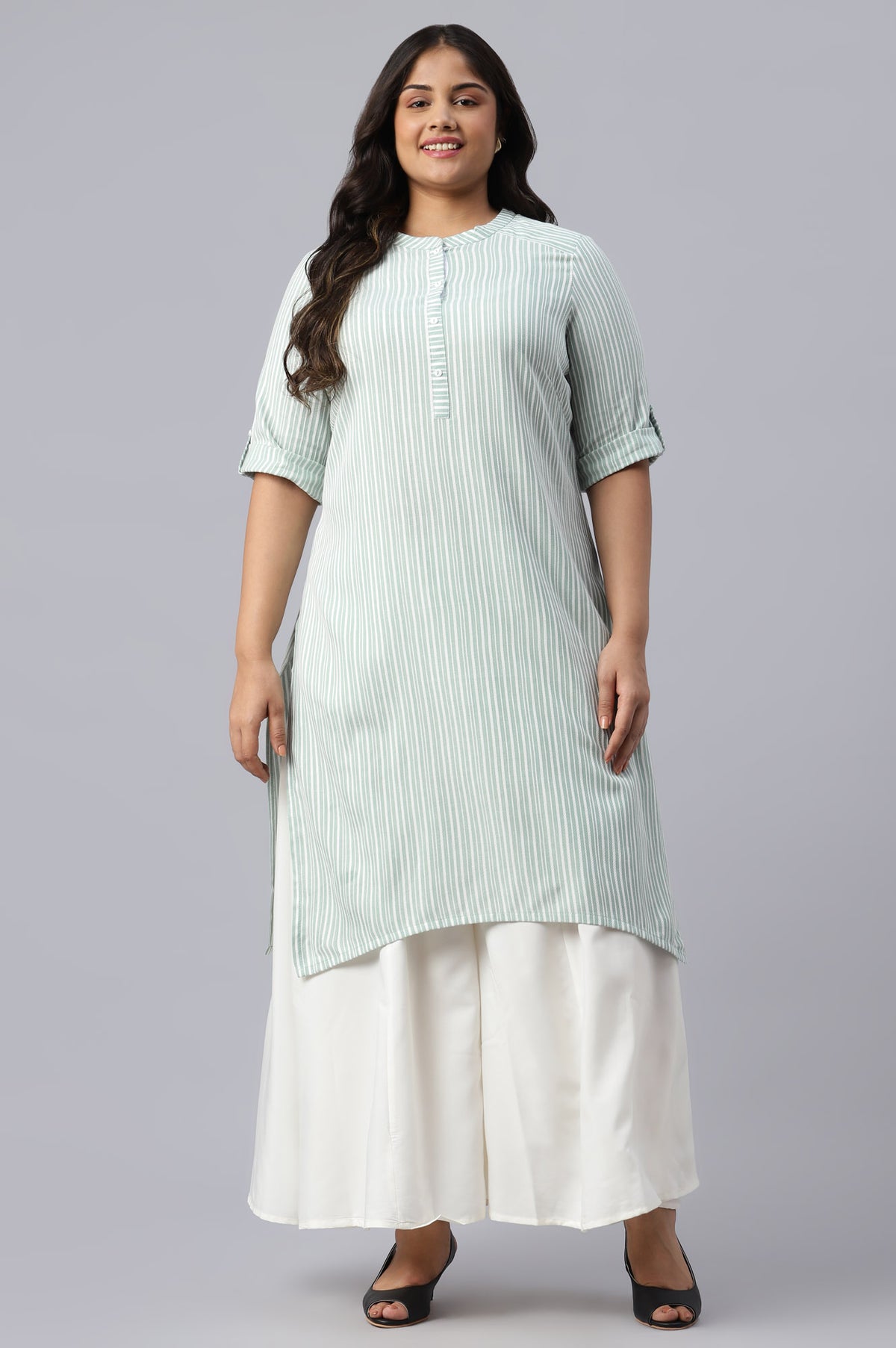Green Cotton Satin Plus Size kurta - 3XL