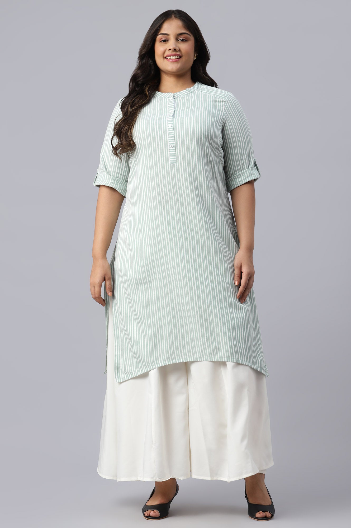 Green Cotton Satin Plus Size kurta