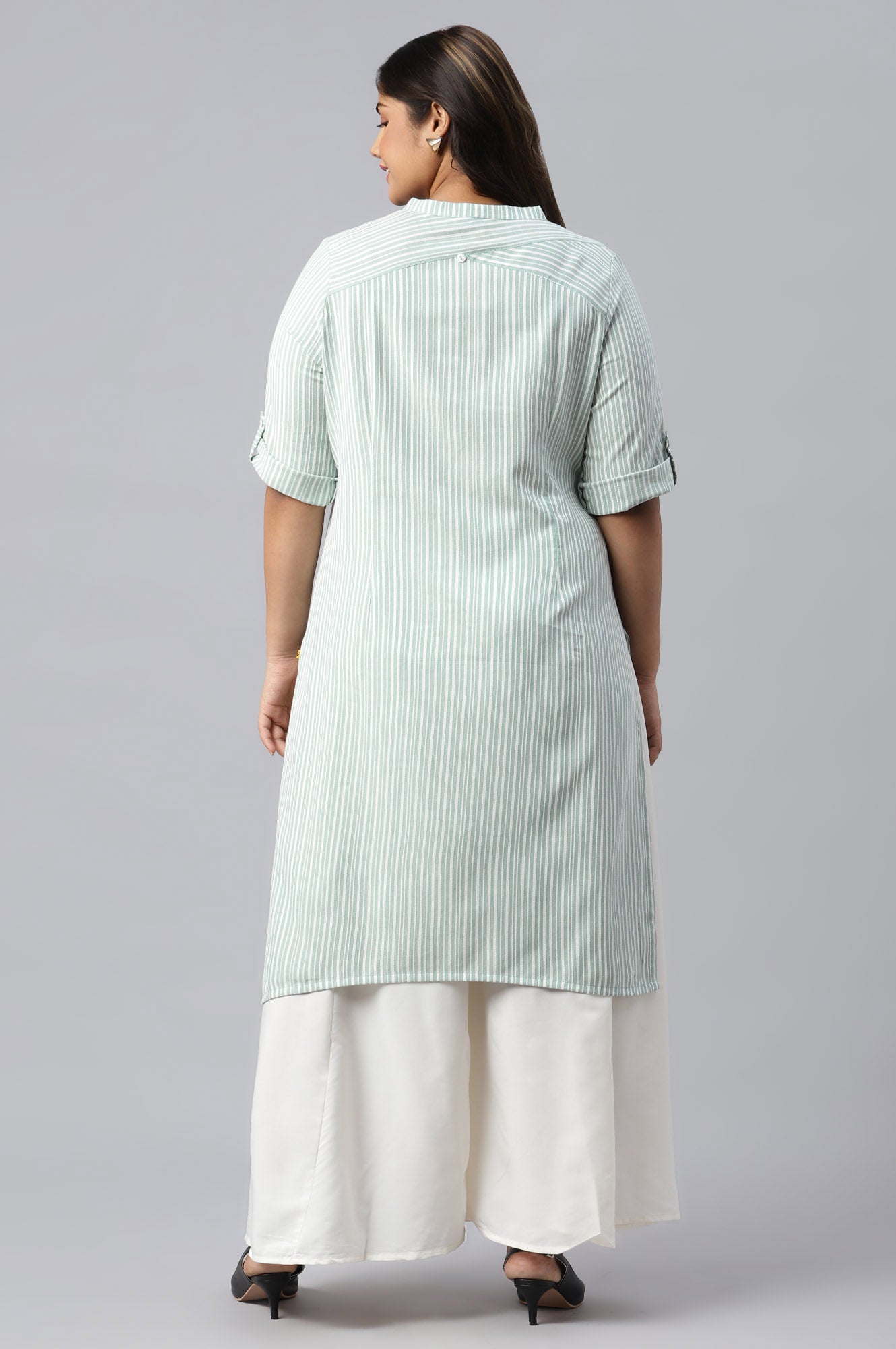 Green Cotton Satin Plus Size kurta