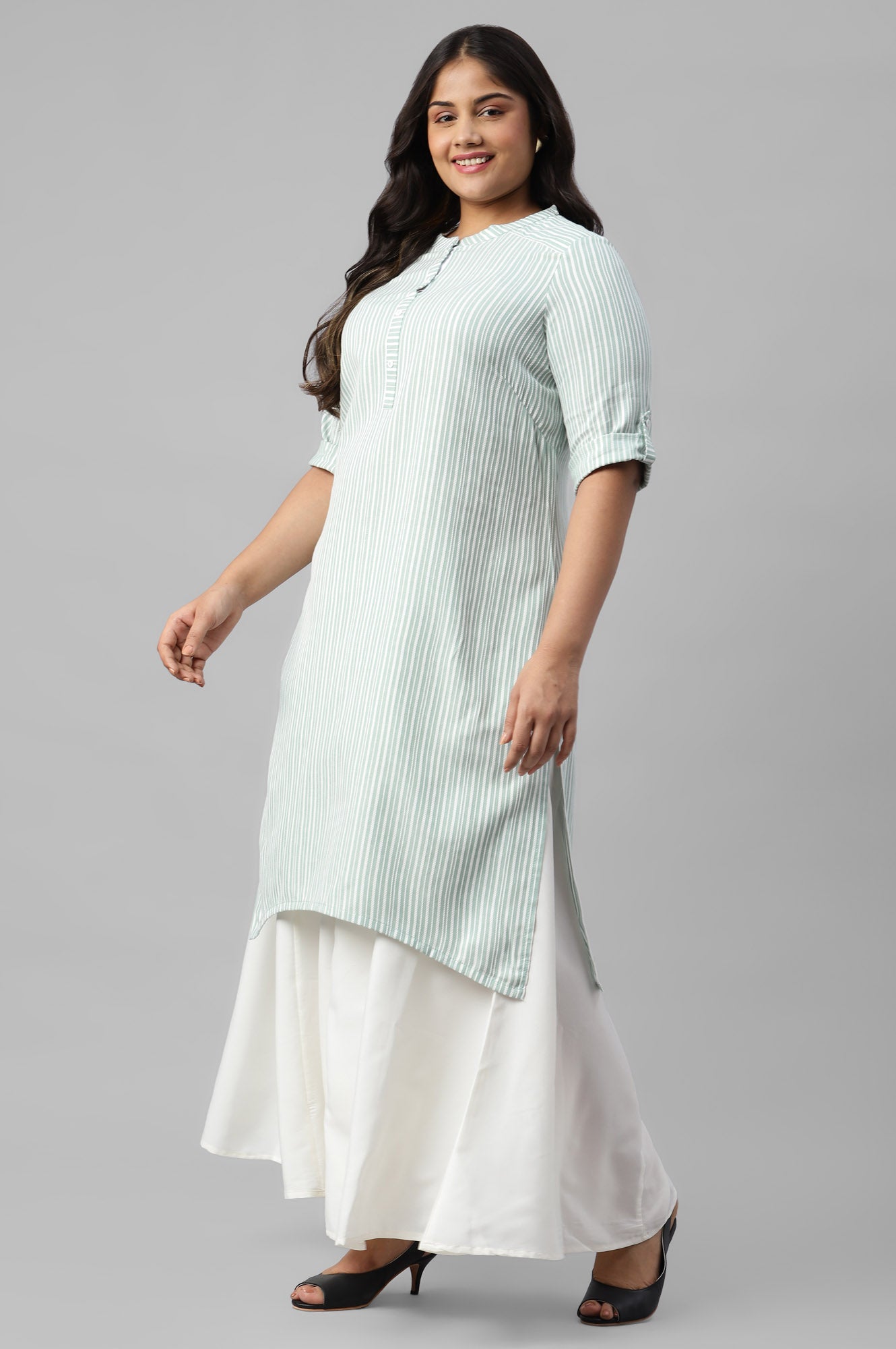 Green Cotton Satin Plus Size kurta