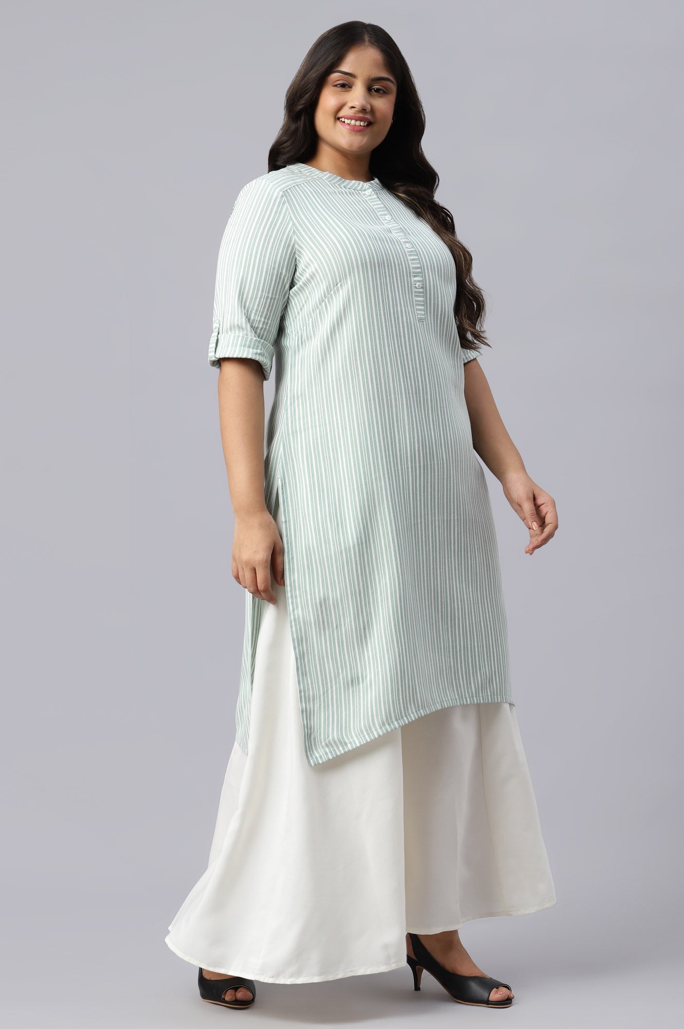 Green Cotton Satin Plus Size kurta