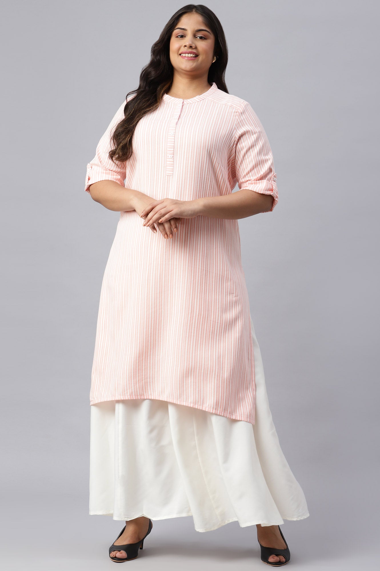 Peach Cotton Satin Plus Size kurta