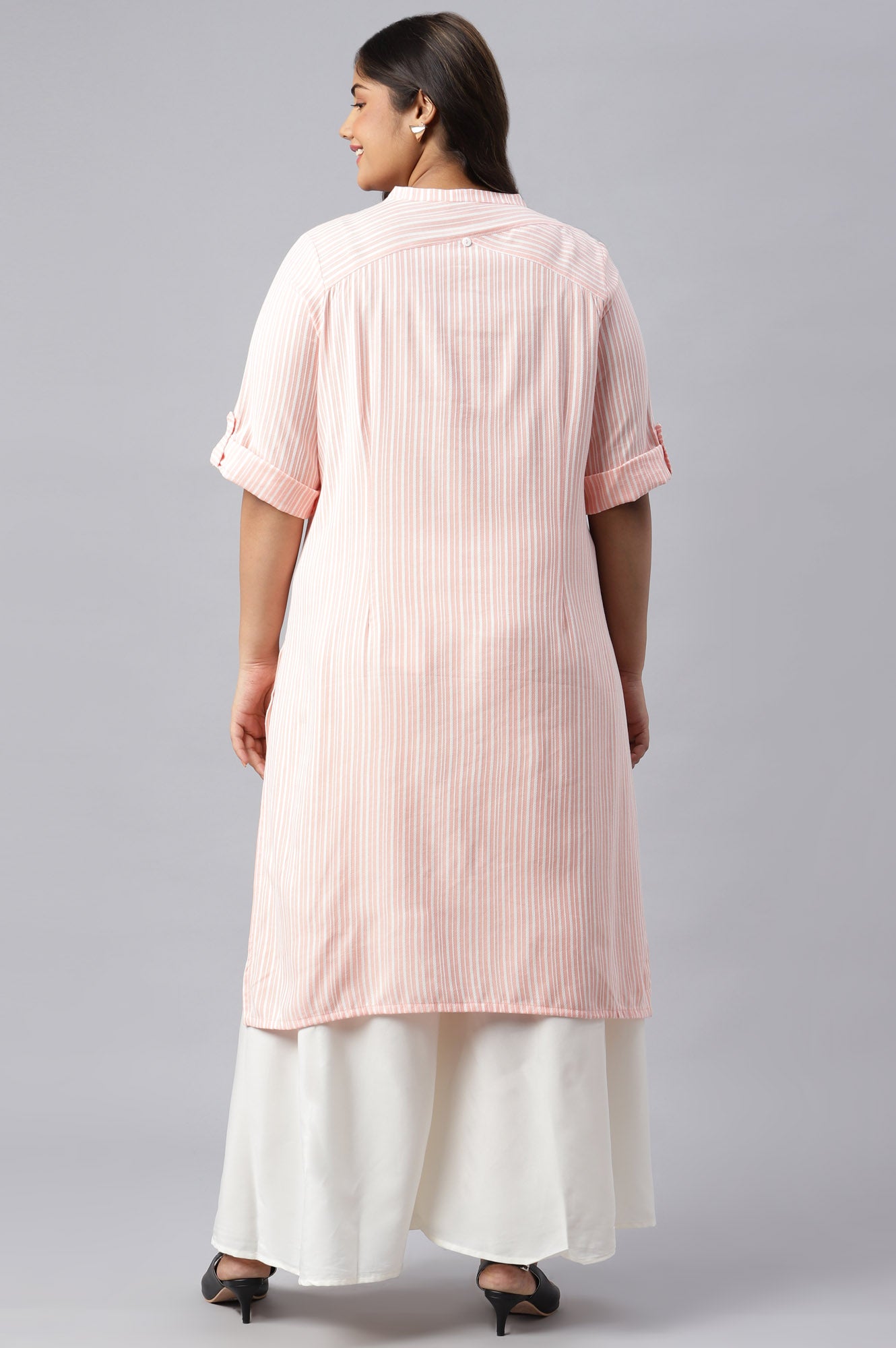 Peach Cotton Satin Plus Size kurta