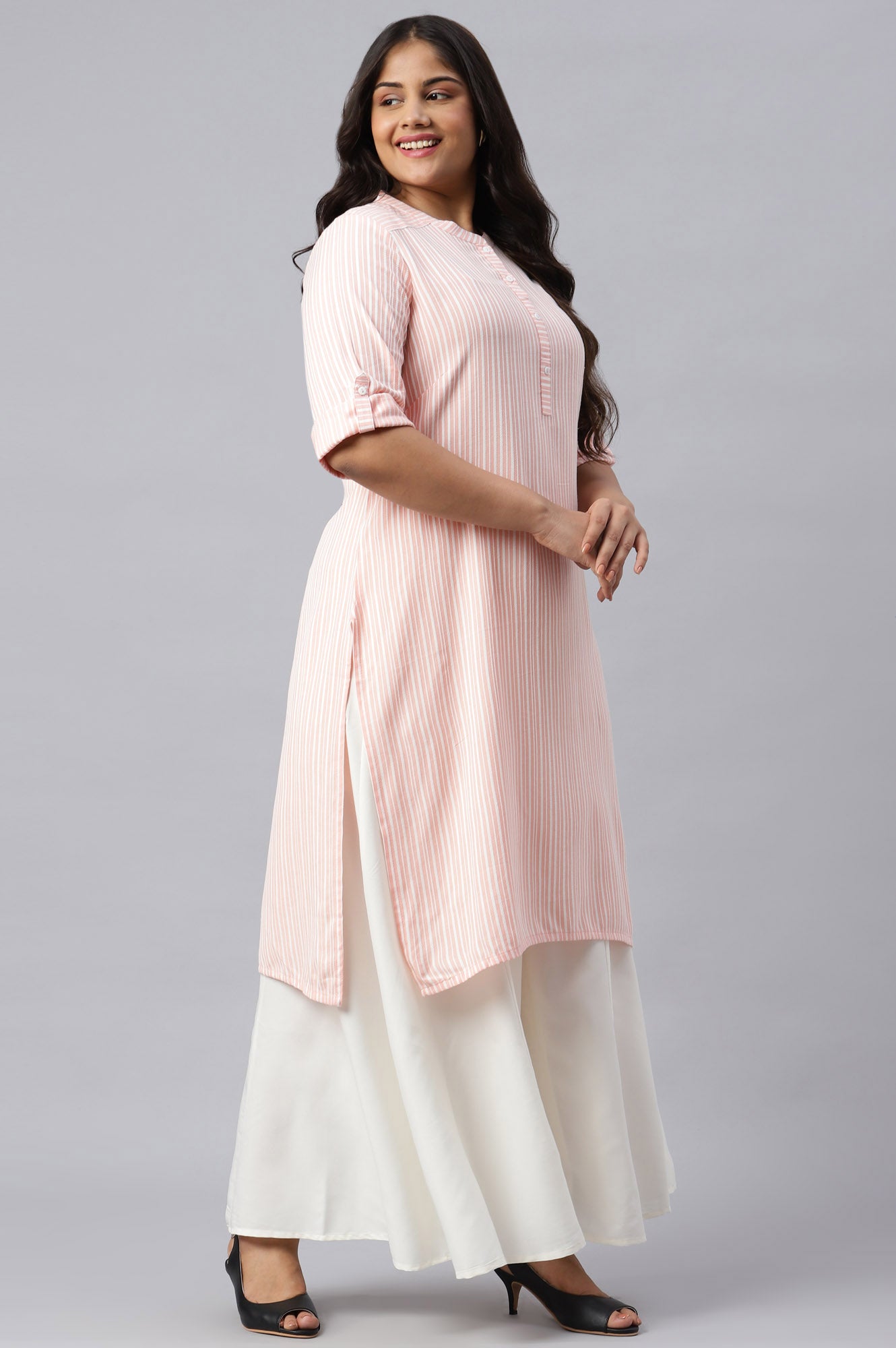 Peach Cotton Satin Plus Size kurta