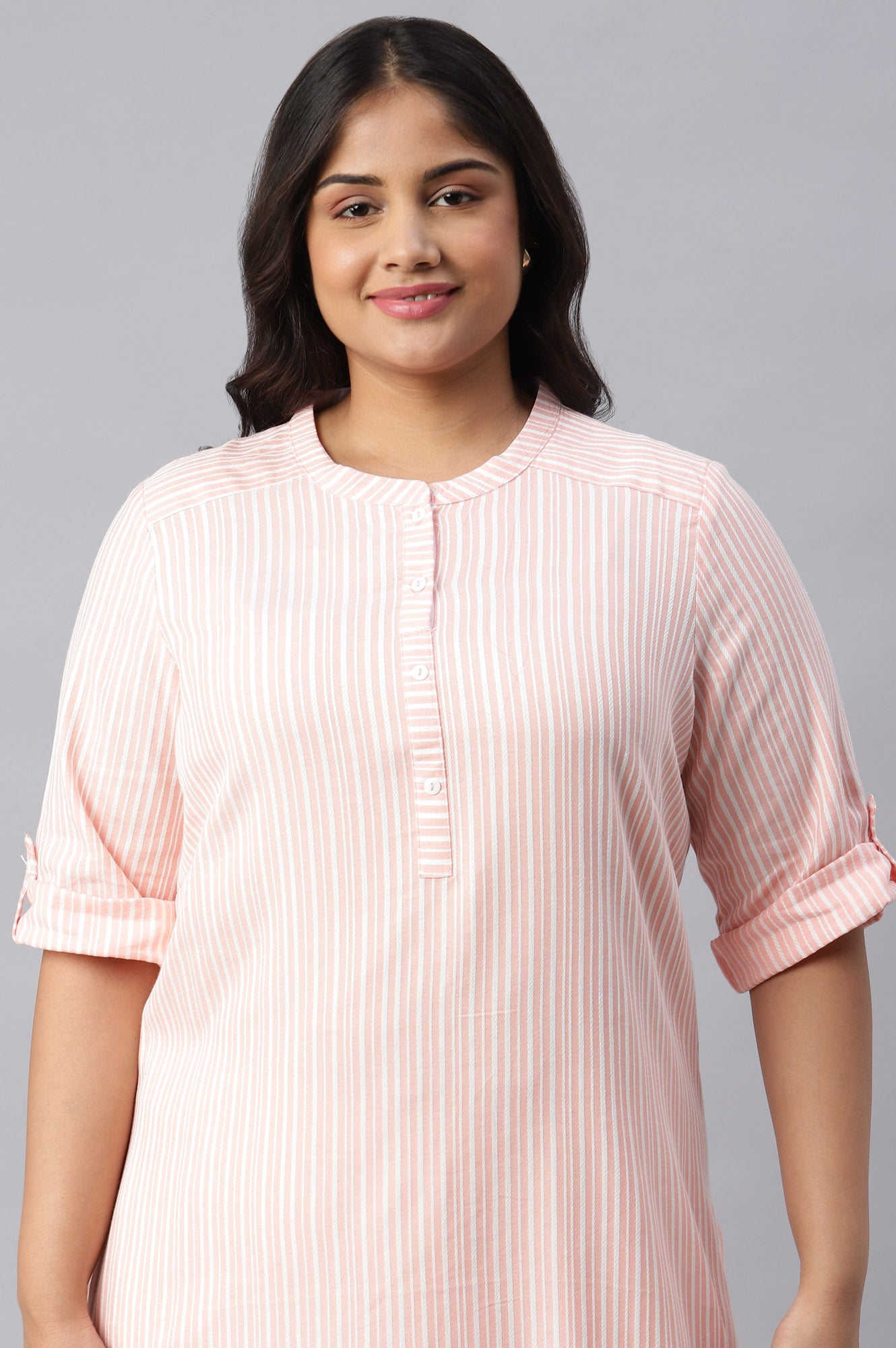 Peach Cotton Satin Plus Size kurta