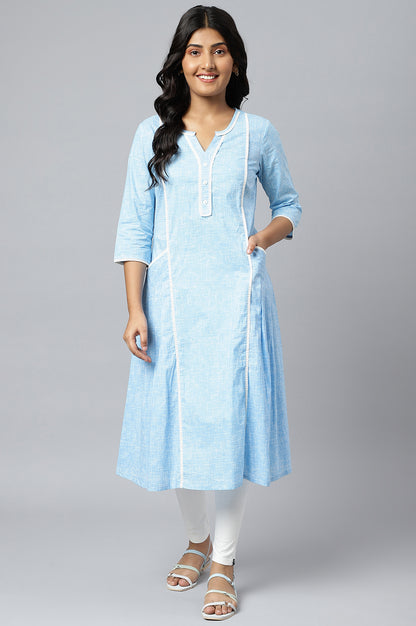 Blue Panelled Cotton kurta