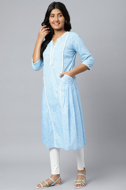 Blue Panelled Cotton kurta