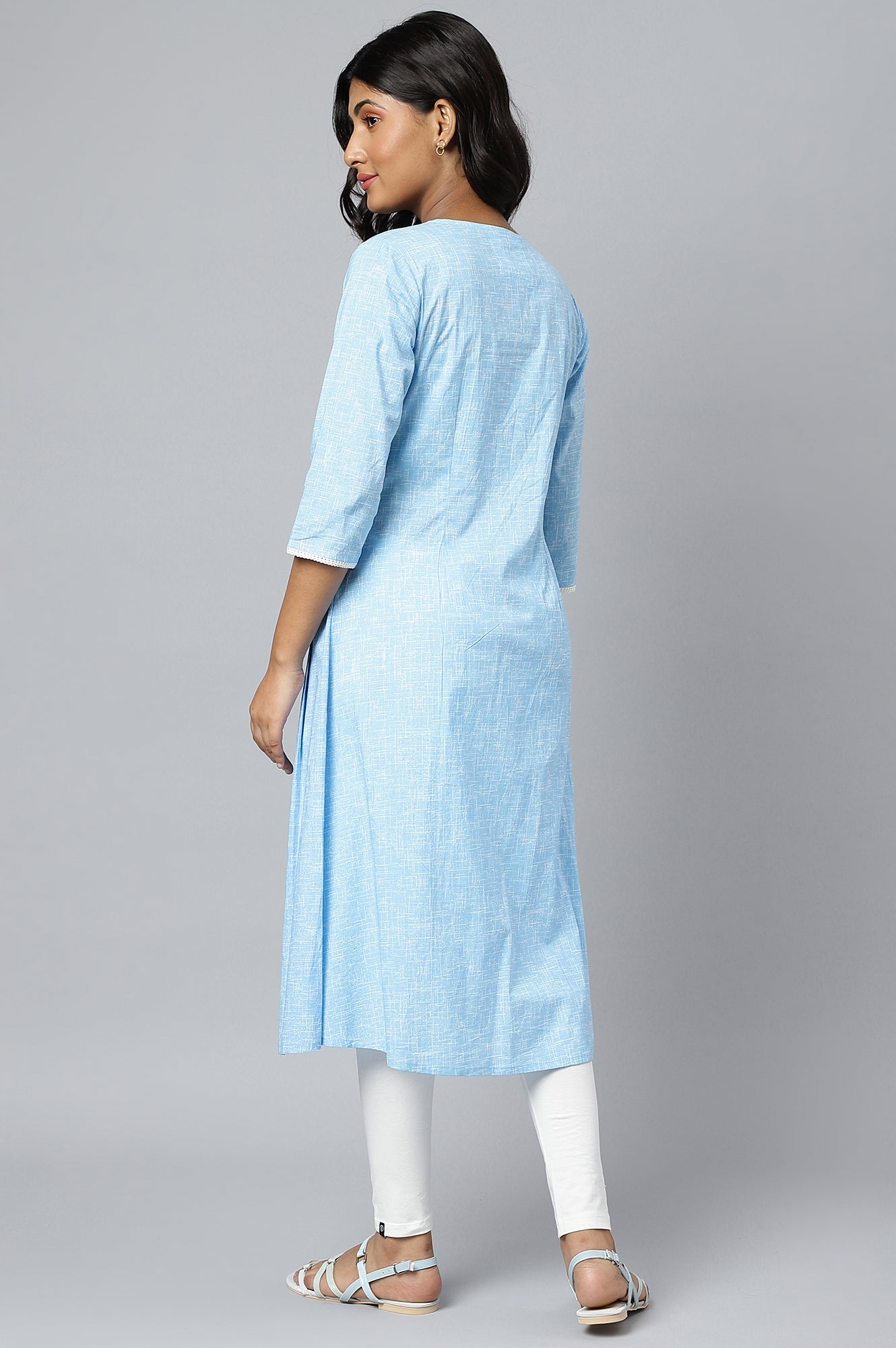 Blue Panelled Cotton kurta