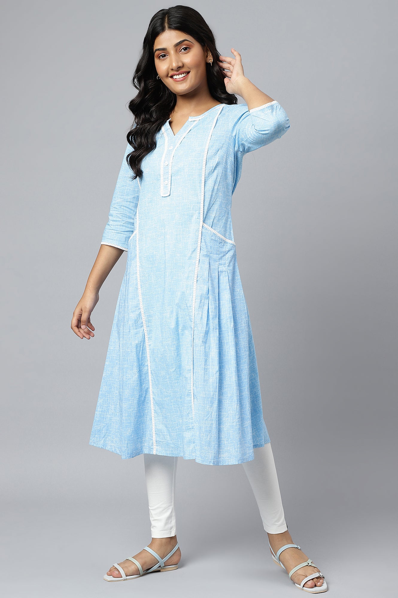 Blue Panelled Cotton kurta