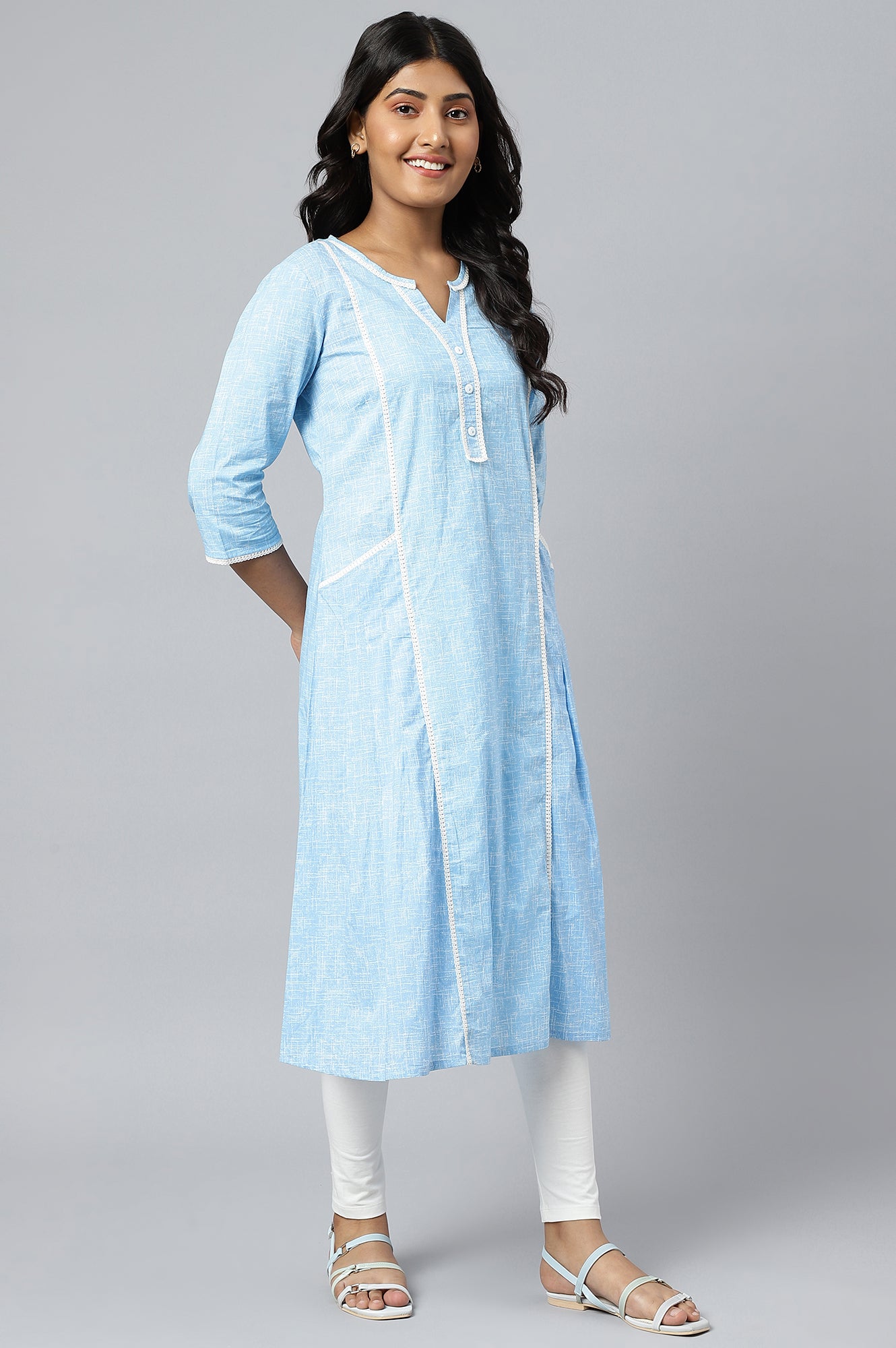 Blue Panelled Cotton kurta