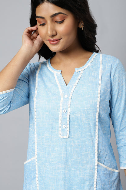 Blue Panelled Cotton kurta