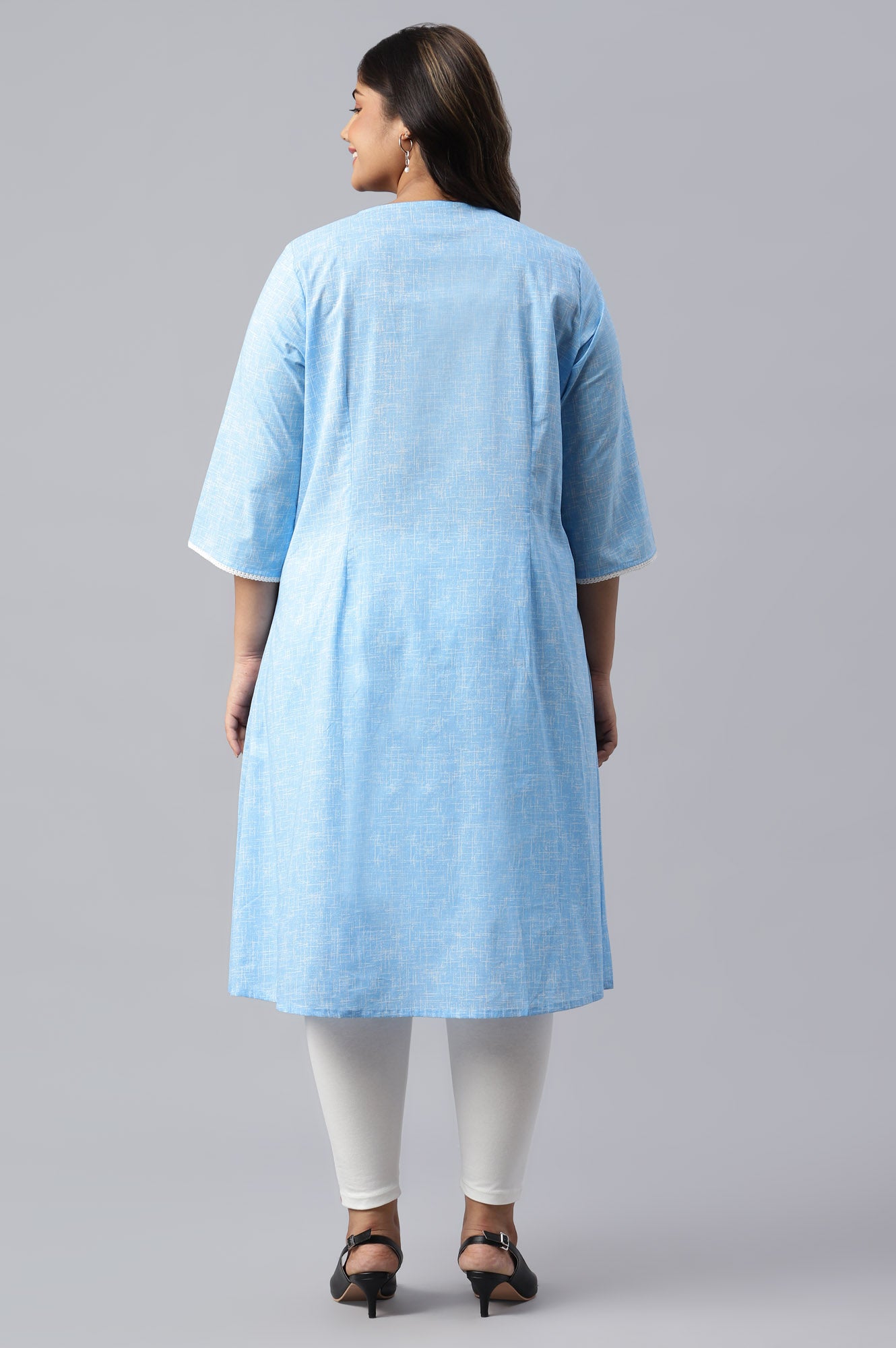 Blue Panelled Cotton Plus Size kurta