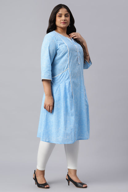 Blue Panelled Cotton Plus Size kurta