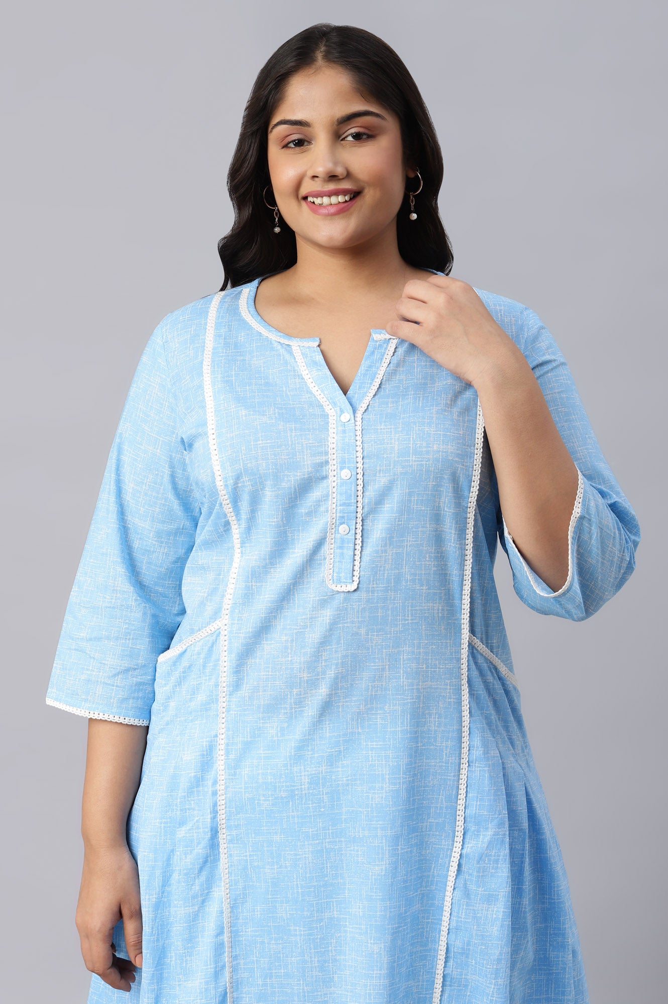 Blue Panelled Cotton Plus Size kurta