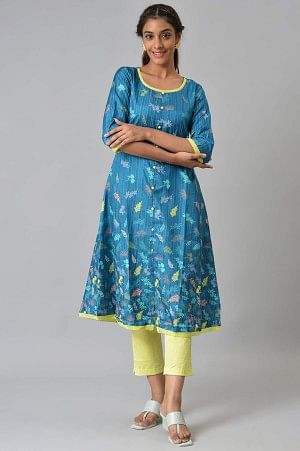 Blue A-line Floral Print kurta