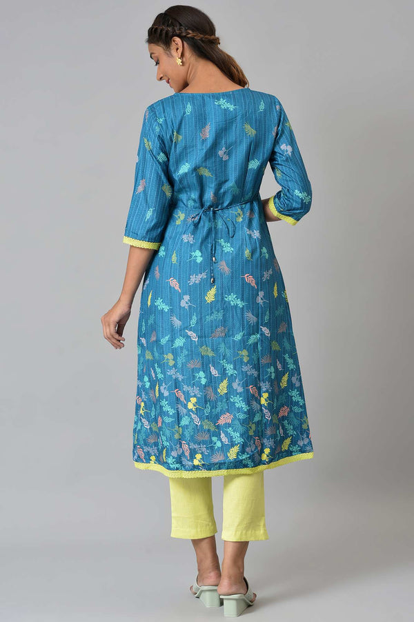 Blue A-line Floral Print kurta