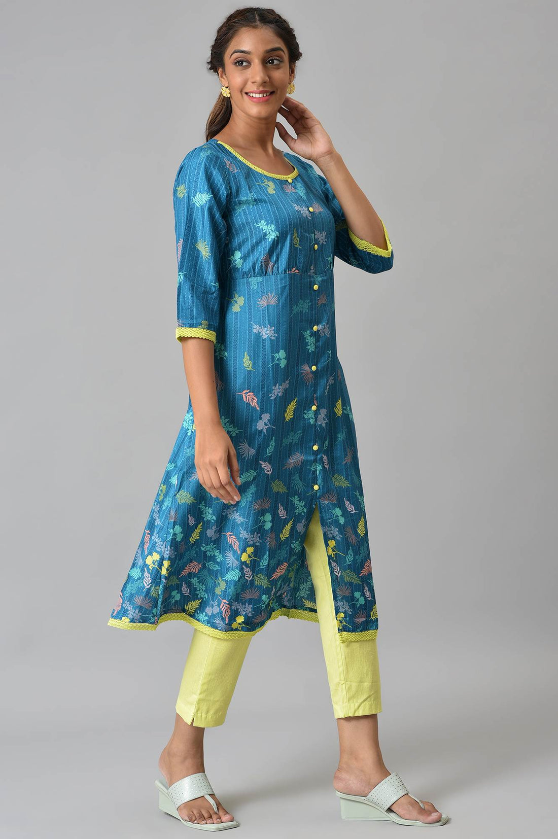 Blue A-line Floral Print kurta