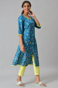 Blue A-line Floral Print kurta