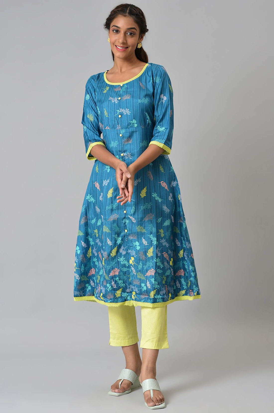 Blue A-line Floral Print kurta