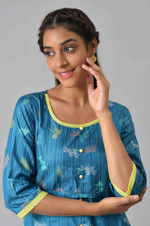 Blue A-line Floral Print kurta