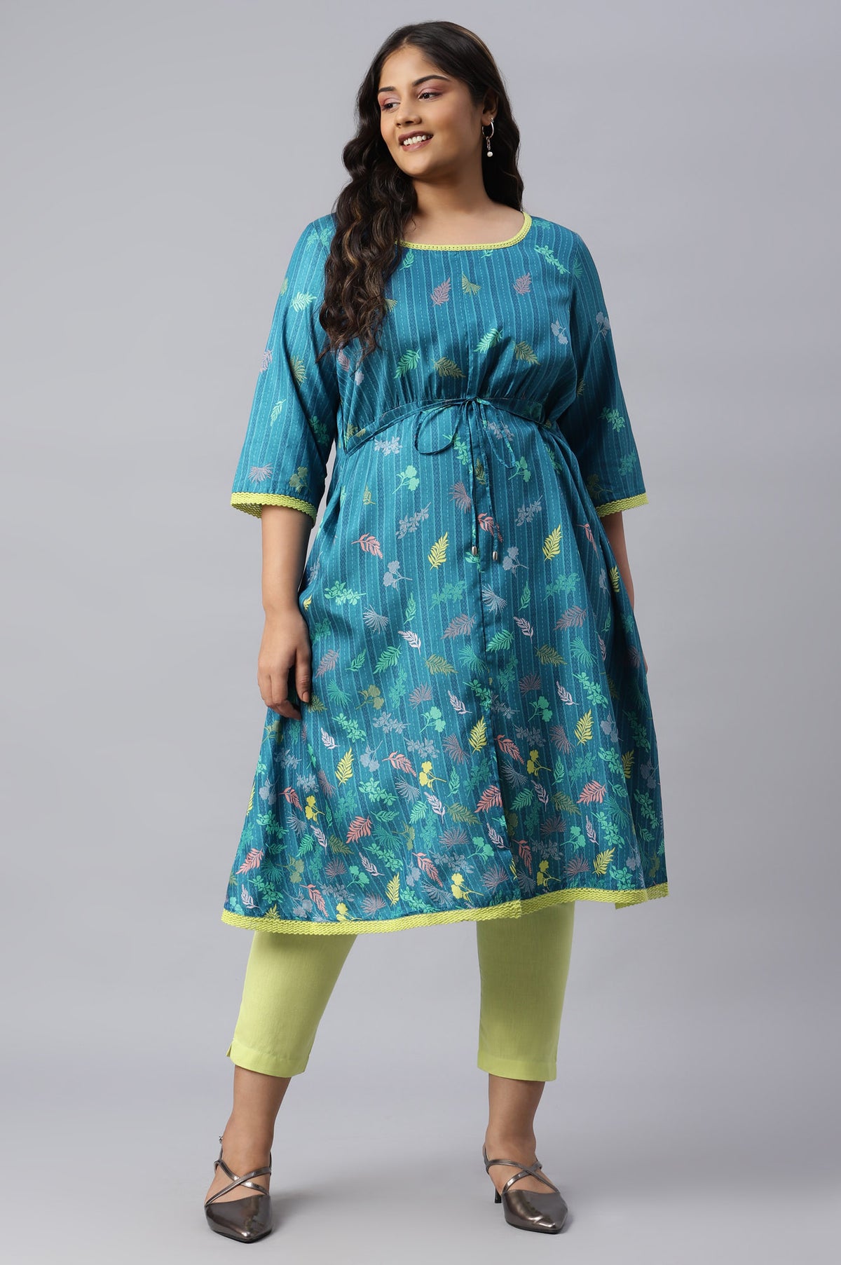 Blue A-line Floral Print Plus Size kurta - 3XL